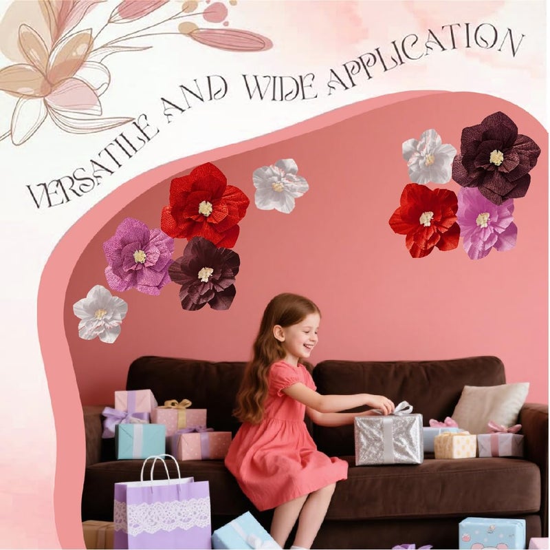 Linnoptimix Red Birthday Party Decorations Paper Flowers Artificial Crepe Tissue Hot White Wall Décor Wedding Birthday Bridal Baby Shower Classroom Nursery Room Backdrop Centerpieces (Red Series (9PCS)) - Image 2